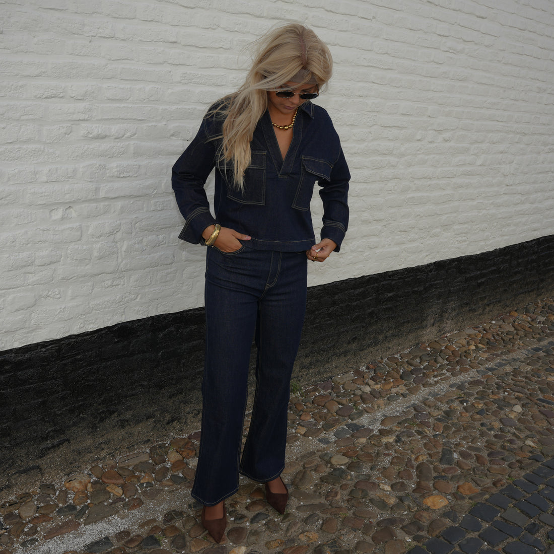 Spijker blouse Faye - Denim blauw