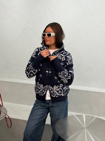 Cardigan Knit Bandana - Donkerblauw